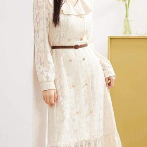 Liwisi Japanese Flare sailor collar long lace dress with lining Brand New